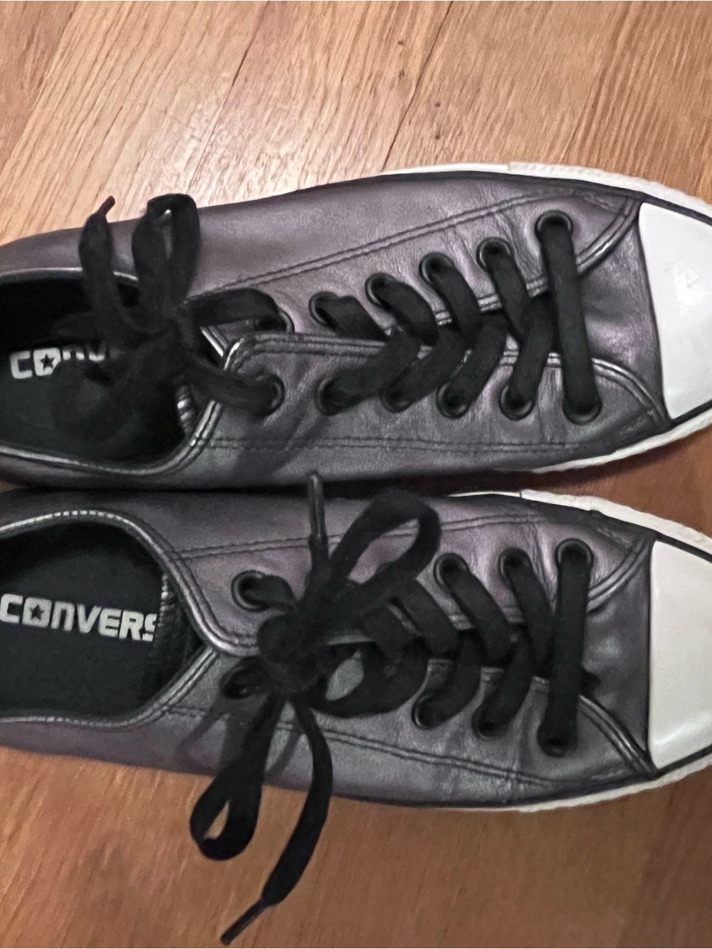 Converse Low-Top Leather Sneakers in Charcoal and Black